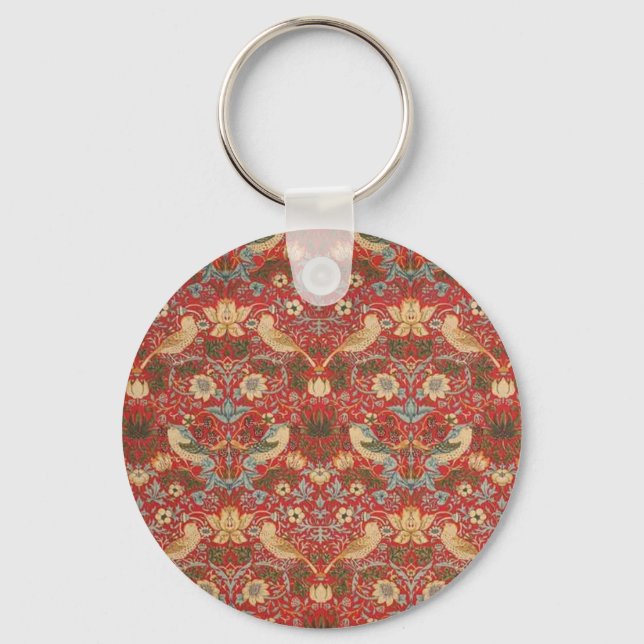 William Morris Red Strawberry Thief Keychain (Front)