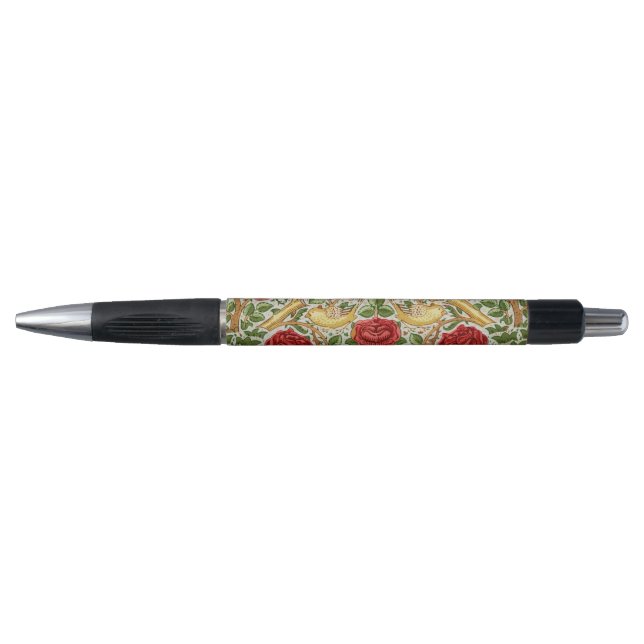 William Morris Rose & Birds Chintz Red Pen (Front)