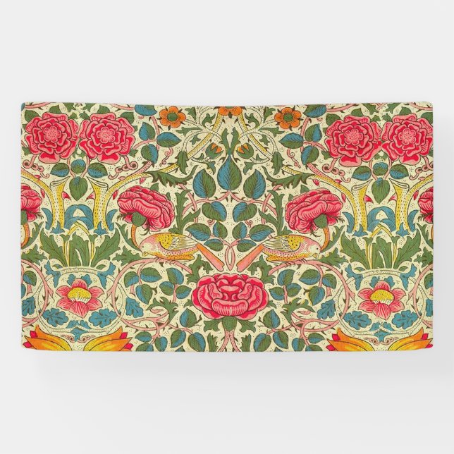 William Morris Rose Floral Chintz Pink Banner (Horizontal)