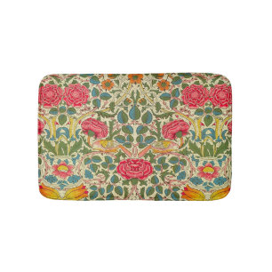 William Morris Rose Floral Chintz Pink Bath Mat