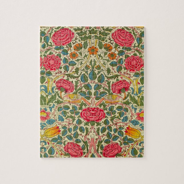 William Morris Rose Floral Chintz Pink Jigsaw Puzzle (Vertical)