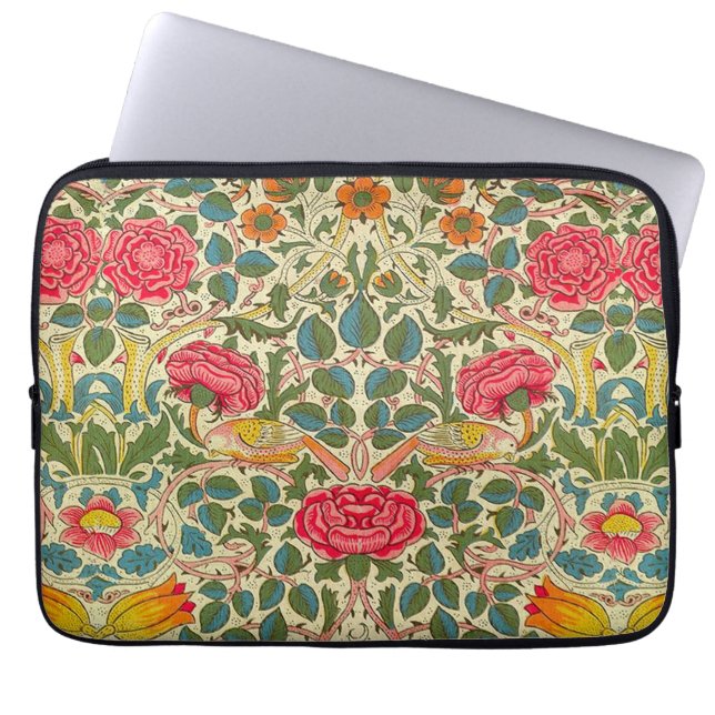 William Morris Rose Floral Chintz Pink Laptop Sleeve (Front)