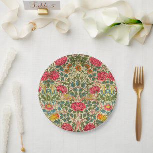 William Morris Rose Floral Chintz Pink Paper Plate