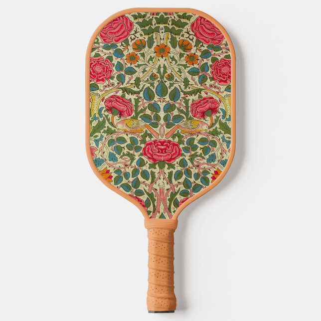 William Morris Rose Floral Chintz Pink Pickleball Paddle (Front)