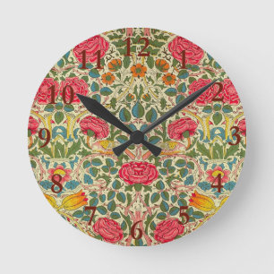 William Morris Rose Floral Chintz Pink Round Clock