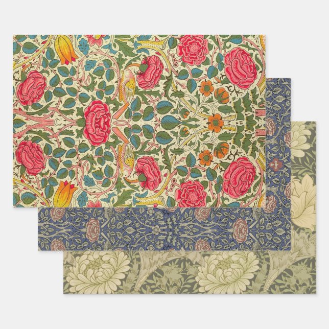 William Morris Rose Floral Chintz Pink Wrapping Paper Sheet (Set)