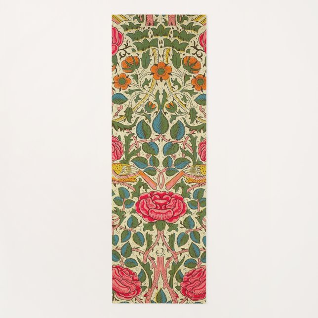 William Morris Rose Floral Chintz Pink Yoga Mat (Front)