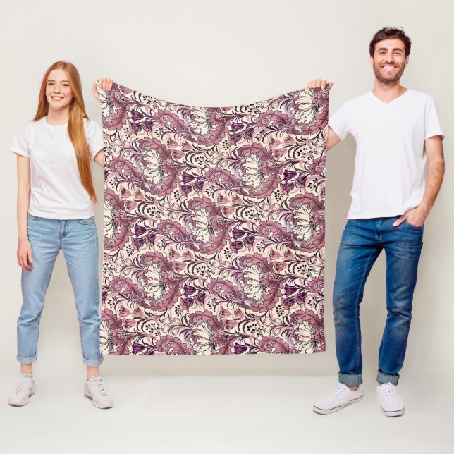 William Morris Rose Gold Cream Floral Pattern Fleece Blanket (In Situ)