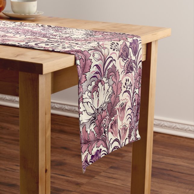 William Morris Rose Gold Cream Floral Pattern Short Table Runner (In Situ)