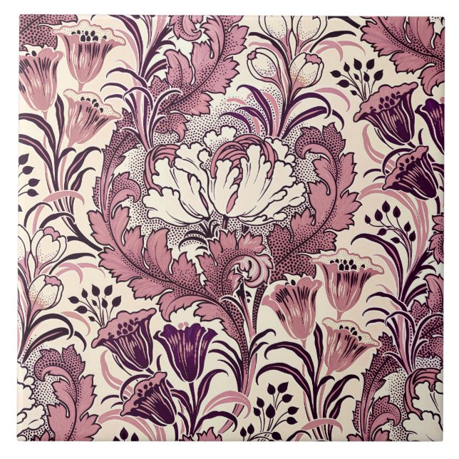 William Morris Rose Gold Cream Floral Pattern Tile (Front)