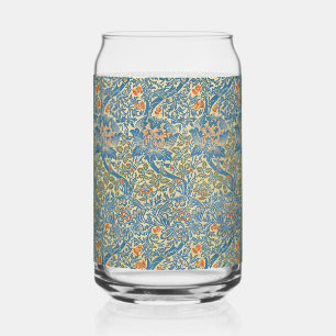 William Morris Rose & Thistle Floral Blue Can Glass