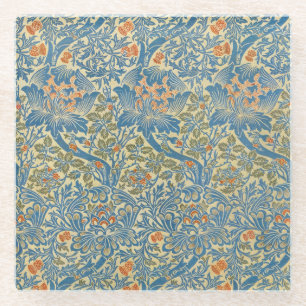 William Morris Rose & Thistle Floral Blue Glass Coaster