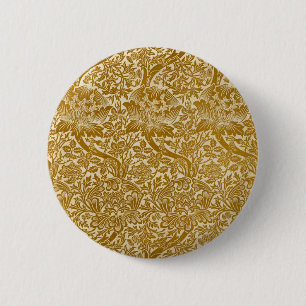William Morris Rose & Thistle Floral Golden 2 Inch Round Button