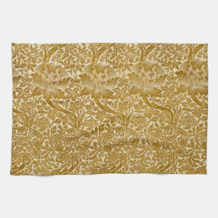 William Morris Rose & Thistle Floral Golden Kitchen Towel