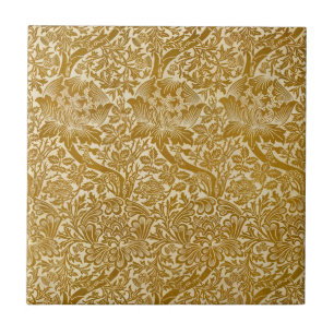 William Morris Rose & Thistle Floral Golden Tile