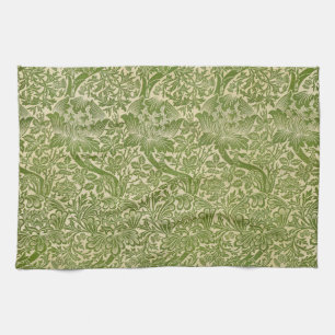 William Morris Rose & Thistle Floral Green Kitchen Towel