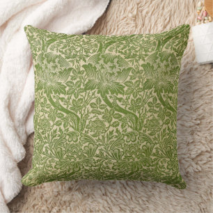 William Morris Rose & Thistle Floral Green Throw Pillow