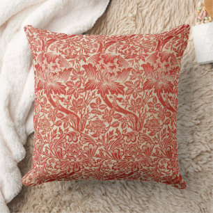 William Morris Rose & Thistle Floral Red Throw Pillow