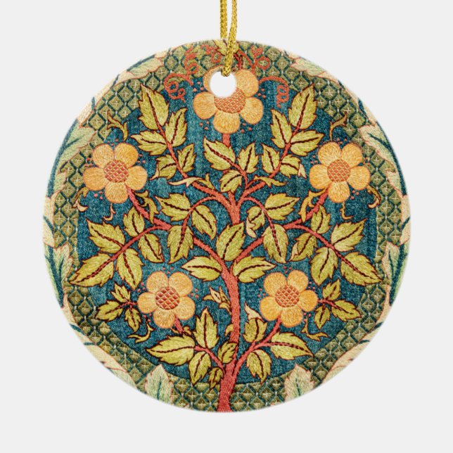 William Morris Rose Wreath  Ceramic Ornament (Front)
