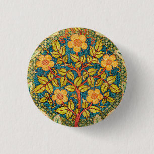 William Morris Rose Wreath: Classic Arts & Crafts  1 Inch Round Button