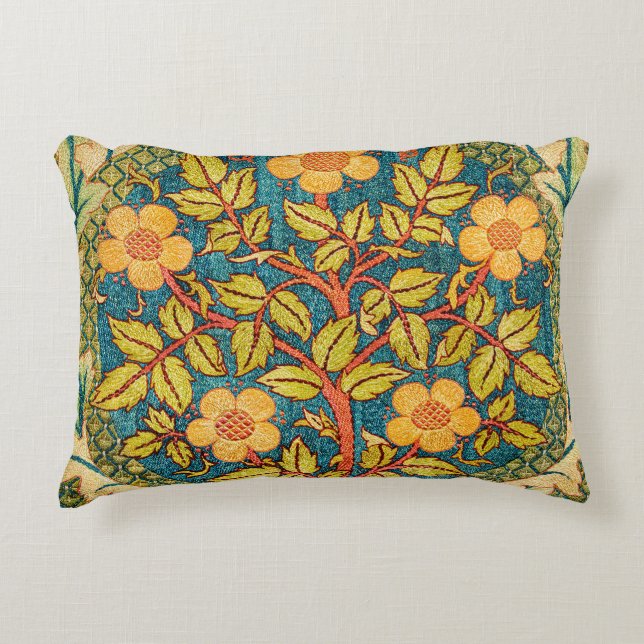 William Morris Rose Wreath: Classic Arts & Crafts  Accent Pillow (Front)