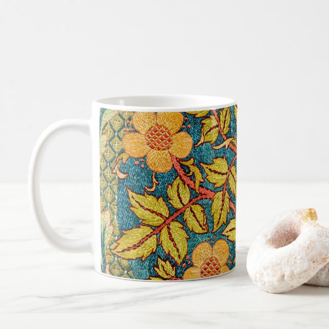 William Morris Rose Wreath: Classic Arts & Crafts  Coffee Mug (With Donut)