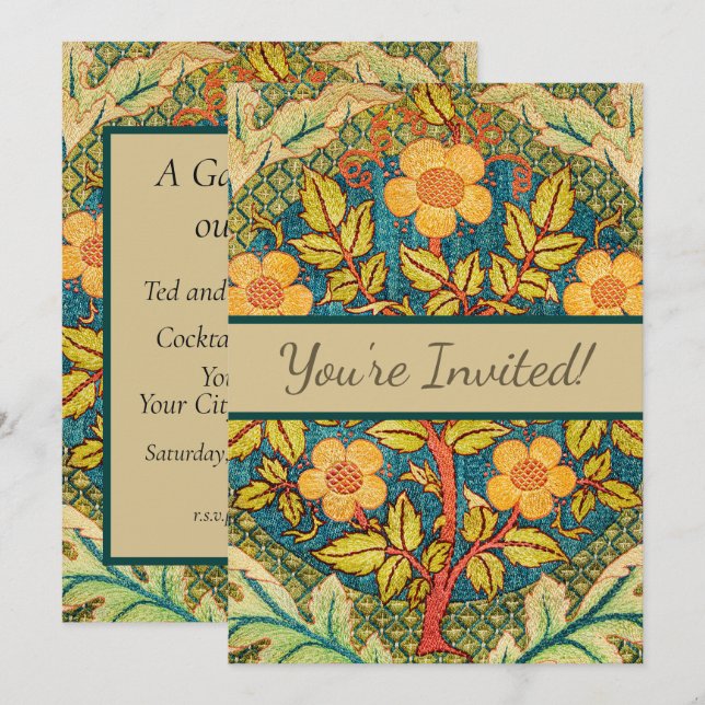 William Morris Rose Wreath: Classic Arts & Crafts  Invitation (Front/Back)