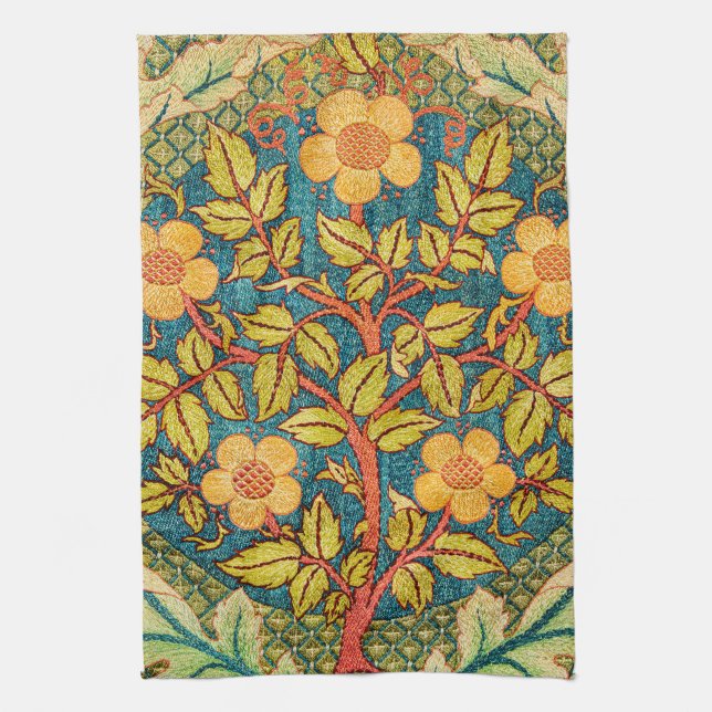 William Morris Rose Wreath: Classic Arts & Crafts  Kitchen Towel (Vertical)