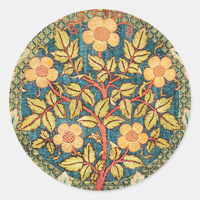 William Morris Rose Wreath  Classic Round Sticker (Front)