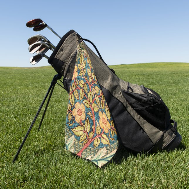 William Morris Rose Wreath  Golf Towel (Green)