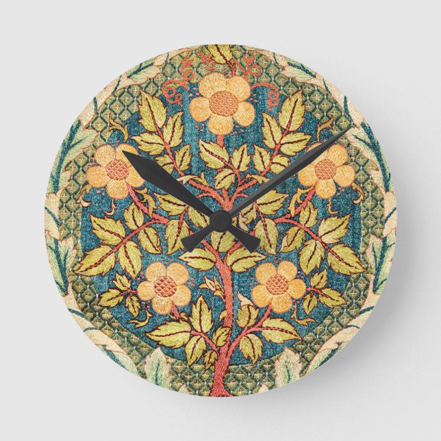 William Morris Rose Wreath  Round Clock (Front)