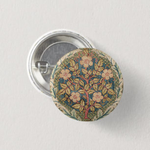 William Morris Rose Wreath Vintage Flowering Rose 1 Inch Round Button