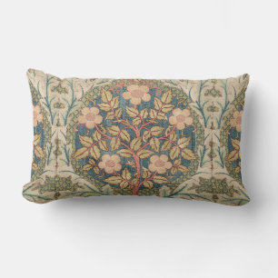 William Morris Rose Wreath Vintage Flowering Rose Lumbar Pillow