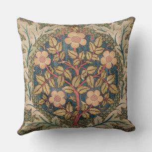 William Morris Rose Wreath Vintage Flowering Rose  Throw Pillow