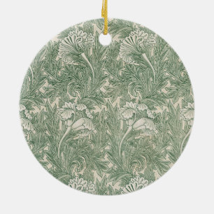 William Morris Sage Green Tulip Pattern: Vintage Ceramic Ornament