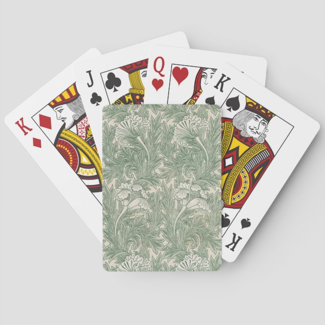 William Morris Sage Green Tulip Pattern: Vintage Playing Cards (Back)