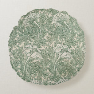 William Morris Sage Green Tulip Pattern: Vintage Round Pillow