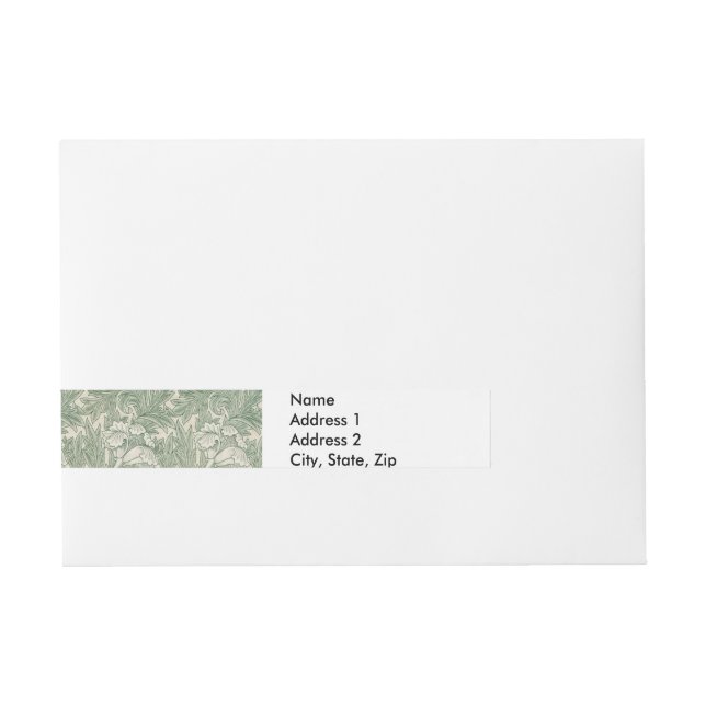 William Morris Sage Green Tulip Pattern: Vintage Wraparound Address Label (Front)