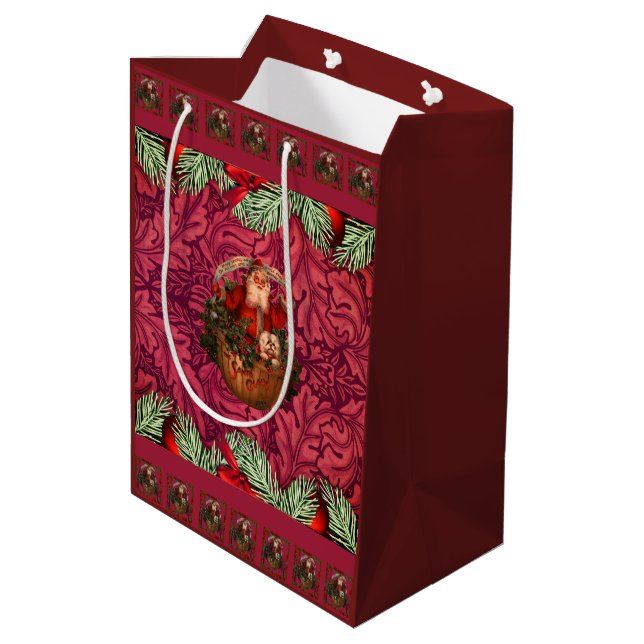 William * Morris  Santa Burgundy  Medium Gift Bag (Back Angled)