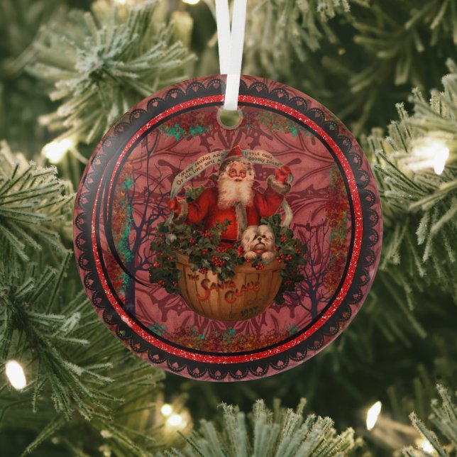 William * Morris  Santa Claus Burgundy Glass Ornament (Insitu)