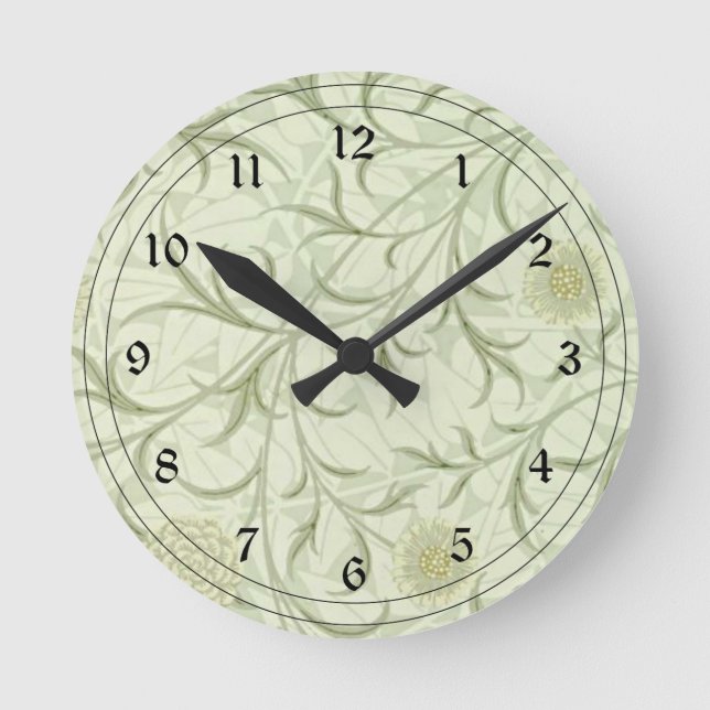 William Morris - Scroll and Flower Neutral Round Clock (Front)