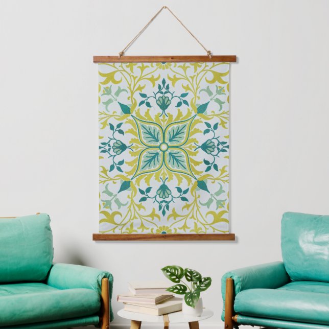 William Morris Seamless Ceiling Lime Green Pattern Hanging Tapestry (Living Room)