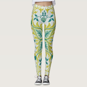William Morris Seamless Ceiling Lime Green Pattern Leggings