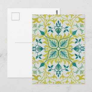 William Morris Seamless Ceiling Lime Green Pattern Postcard