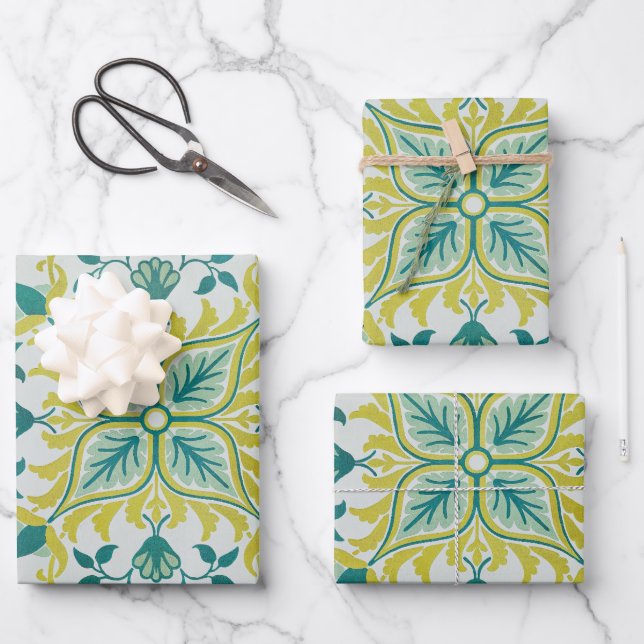 William Morris Seamless Ceiling Lime Green Pattern Wrapping Paper Sheet (Front)