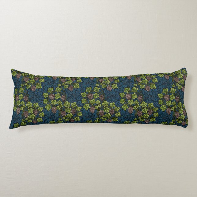 William Morris Seamless Grape Vine Black Pattern Body Pillow (Front)
