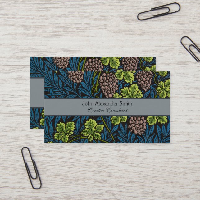 William Morris Seamless Grape Vine Black Pattern Business Card (Front/Back In Situ)