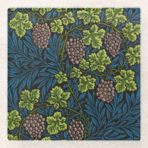 William Morris Seamless Grape Vine Black Pattern Glass Coaster