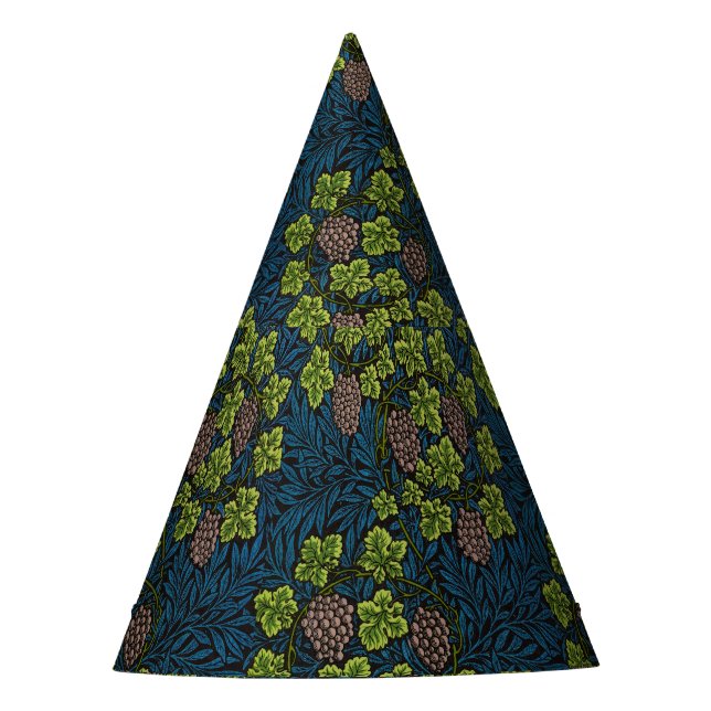 William Morris Seamless Grape Vine Black Pattern Party Hat (Front)