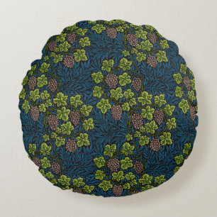 William Morris Seamless Grape Vine Black Pattern Round Pillow
